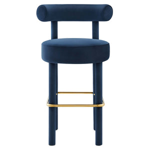 Modway Furniture Toulouse Velvet Bar Stool Set of 2 - Luxurious Midnight Blue, Ergonomic Comfort & Glam Style EEI-6710-MID-GLD