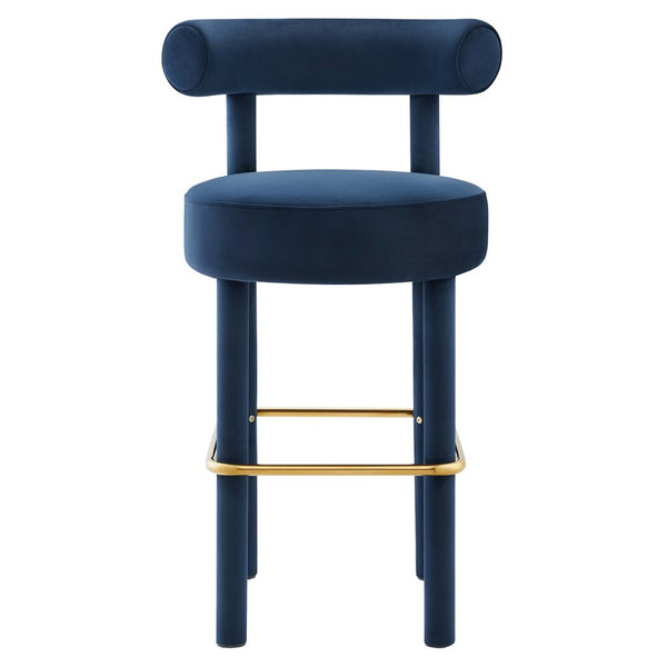 Modway Furniture Toulouse Velvet Bar Stool Set of 2 - Luxurious Midnight Blue, Ergonomic Comfort & Glam Style EEI-6710-MID-GLD