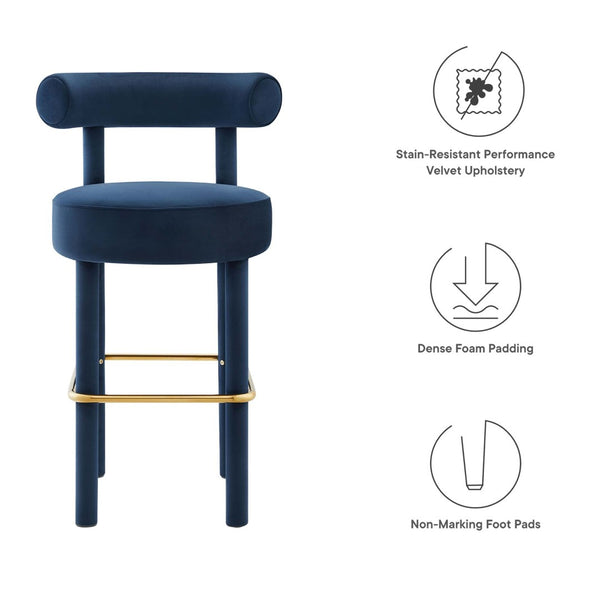 Modway Furniture Toulouse Velvet Bar Stool Set of 2 - Luxurious Midnight Blue, Ergonomic Comfort & Glam Style EEI-6710-MID-GLD