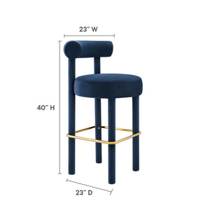 Modway Furniture Toulouse Velvet Bar Stool Set of 2 - Luxurious Midnight Blue, Ergonomic Comfort & Glam Style EEI-6710-MID-GLD
