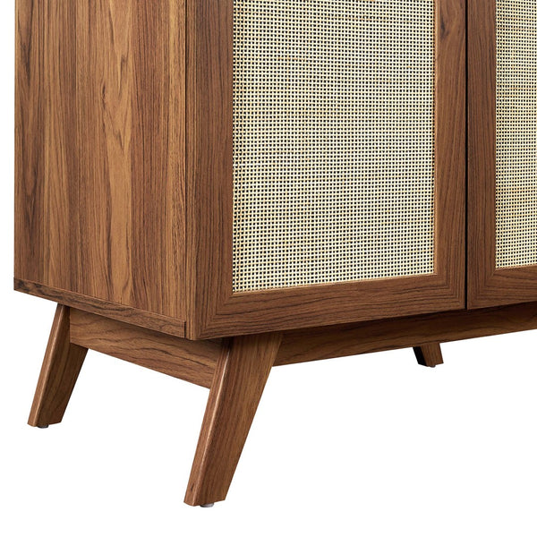 Modway Furniture Soma 30" Bathroom Vanity - Modern Walnut Finish with Rattan Doors & Integrated Ceramic Sink Design EEI-6715-WAL-WHI