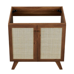 Modway Furniture Soma 30" Bathroom Vanity - Modern Walnut Finish with Rattan Doors & Integrated Ceramic Sink Design EEI-6715-WAL-WHI
