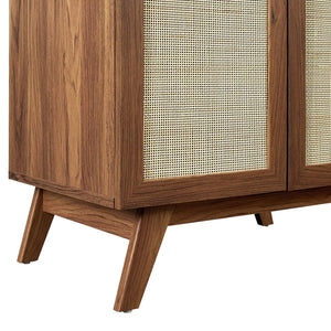 Modway Furniture Soma 30" Bathroom Vanity with Rattan-Weave Doors and Integrated Sink - Walnut Finish for Small Spaces EEI-6716-WAL-BLK