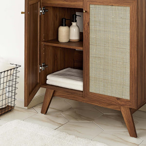 Modway Furniture Soma 30" Bathroom Vanity with Rattan-Weave Doors and Integrated Sink - Walnut Finish for Small Spaces EEI-6716-WAL-BLK