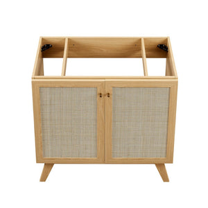 Modway Furniture Soma 36" Bathroom Vanity - Modern Rattan-Weave, Soft-Close Doors & Elegant Gold Accents for Style Oak White EEI-6717-OAK-WHI