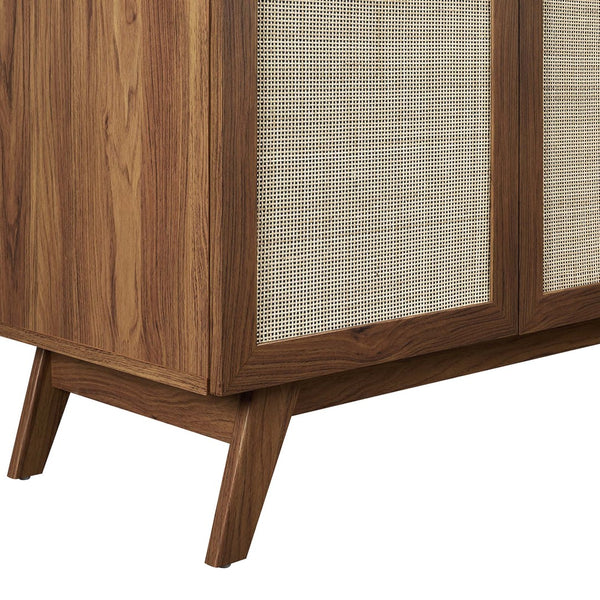 Modway Furniture Soma 36" Bathroom Vanity - Modern Rattan-Weave, Soft-Close Doors & Elegant Gold Accents for Style Walnut White EEI-6717-WAL-WHI