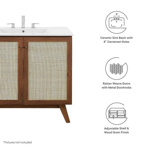 Modway Furniture Soma 36" Bathroom Vanity - Modern Rattan-Weave, Soft-Close Doors & Elegant Gold Accents for Style Walnut White EEI-6717-WAL-WHI