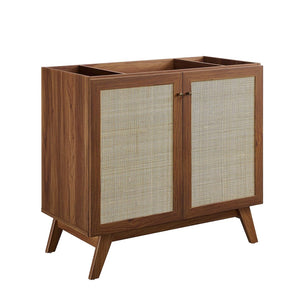 Modway Furniture Soma 36" Bathroom Vanity - Modern Rattan-Weave, Soft-Close Doors & Elegant Gold Accents for Style Walnut White EEI-6717-WAL-WHI