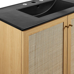 Modway Furniture Soma 36" Bathroom Vanity - Modern Rattan-Weave Design with Soft-Close Features and Storage Solutions Oak Black EEI-6718-OAK-BLK