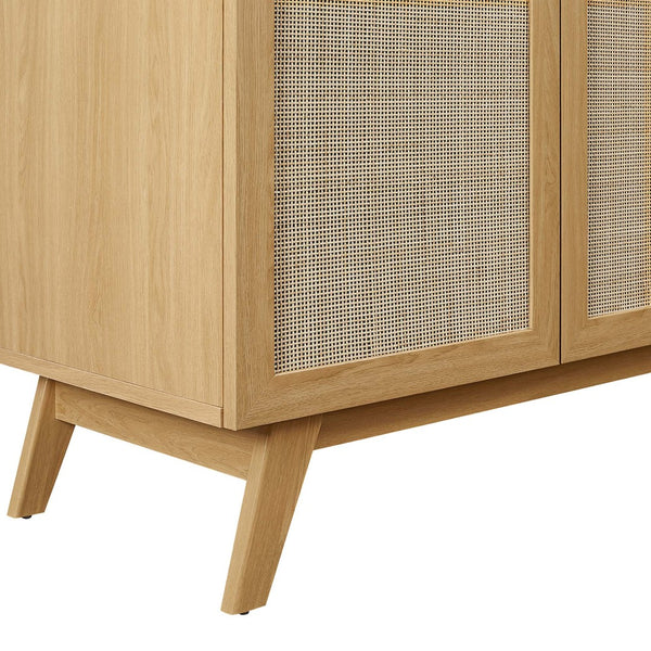 Modway Furniture Soma 36" Bathroom Vanity - Modern Rattan-Weave Design with Soft-Close Features and Storage Solutions Oak Black EEI-6718-OAK-BLK