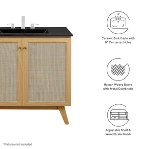 Modway Furniture Soma 36" Bathroom Vanity - Modern Rattan-Weave Design with Soft-Close Features and Storage Solutions Oak Black EEI-6718-OAK-BLK