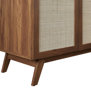 Modway Furniture Soma 36" Bathroom Vanity - Modern Rattan-Weave Design with Soft-Close Features and Storage Solutions Walnut Black EEI-6718-WAL-BLK