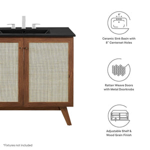 Modway Furniture Soma 36" Bathroom Vanity - Modern Rattan-Weave Design with Soft-Close Features and Storage Solutions Walnut Black EEI-6718-WAL-BLK