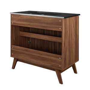 Modway Furniture Soma 36" Bathroom Vanity - Modern Rattan-Weave Design with Soft-Close Features and Storage Solutions Walnut Black EEI-6718-WAL-BLK