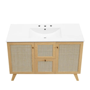 Modway Furniture Soma 48" Single Sink Bathroom Vanity - Modern Rattan-Weave Doors & Elegant Ceramic Top Design Oak White EEI-6719-OAK-WHI