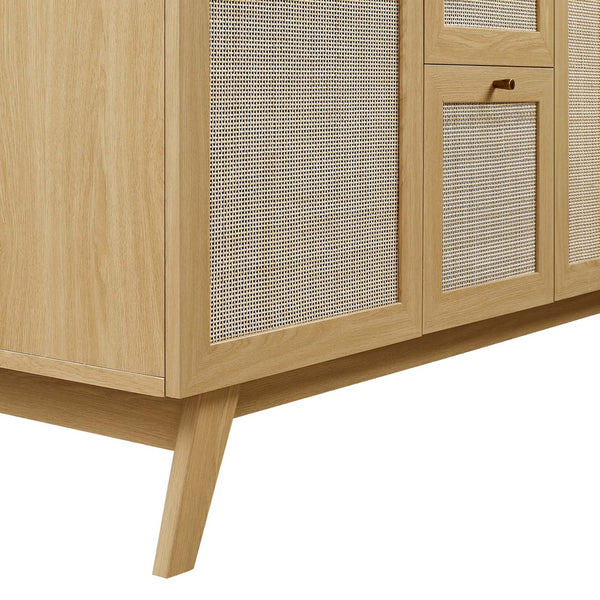 Modway Furniture Soma 48" Single Sink Bathroom Vanity - Modern Rattan-Weave Doors & Elegant Ceramic Top Design Oak White EEI-6719-OAK-WHI