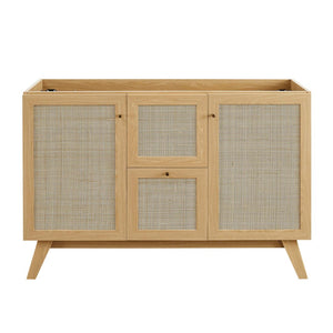 Modway Furniture Soma 48" Single Sink Bathroom Vanity - Modern Rattan-Weave Doors & Elegant Ceramic Top Design Oak White EEI-6719-OAK-WHI