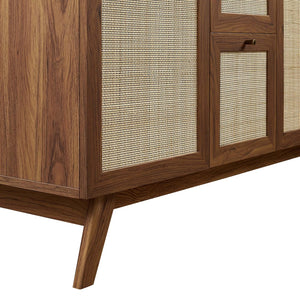 Modway Furniture Soma 48" Single Sink Bathroom Vanity - Modern Rattan-Weave Doors & Elegant Ceramic Top Design Walnut White EEI-6719-WAL-WHI