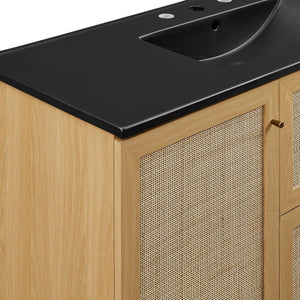 Modway Furniture Soma 48" Single Sink Bathroom Vanity - Modern Rattan-Weave Design with Ceramic Sink & Storage Solutions Oak Black EEI-6720-OAK-BLK