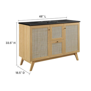 Modway Furniture Soma 48" Single Sink Bathroom Vanity - Modern Rattan-Weave Design with Ceramic Sink & Storage Solutions Oak Black EEI-6720-OAK-BLK