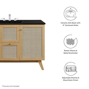 Modway Furniture Soma 48" Single Sink Bathroom Vanity - Modern Rattan-Weave Design with Ceramic Sink & Storage Solutions Oak Black EEI-6720-OAK-BLK