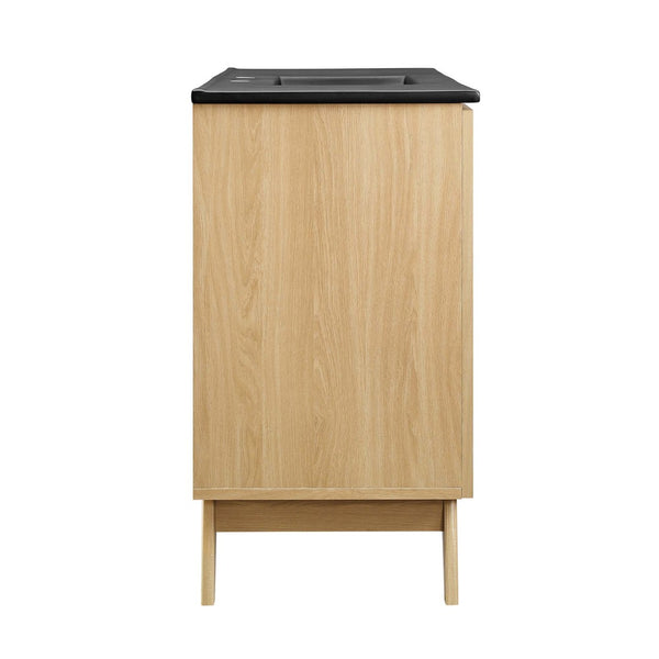 Modway Furniture Soma 48" Single Sink Bathroom Vanity - Modern Rattan-Weave Design with Ceramic Sink & Storage Solutions Oak Black EEI-6720-OAK-BLK