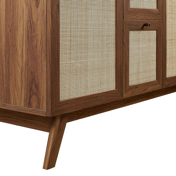 Modway Furniture Soma 48" Single Sink Bathroom Vanity - Modern Rattan-Weave Design with Ceramic Sink & Storage Solutions Walnut Black EEI-6720-WAL-BLK