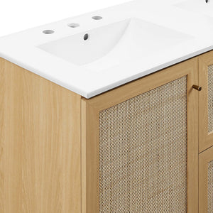 Modway Furniture Soma 48" Double Sink Bathroom Vanity with Rattan-Weave Doors for Modern Home Elegance and Storage Oak White EEI-6721-OAK-WHI