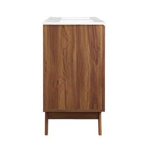 Modway Furniture Soma 48" Double Sink Bathroom Vanity with Rattan-Weave Doors for Modern Home Elegance and Storage Walnut White EEI-6721-WAL-WHI