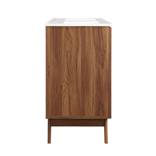 Modway Furniture Soma 48" Double Sink Bathroom Vanity with Rattan-Weave Doors for Modern Home Elegance and Storage Walnut White EEI-6721-WAL-WHI