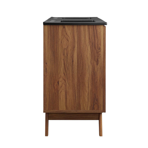 Modway Furniture Soma 48" Double Sink Bathroom Vanity with Rattan-Weave Doors and Soft-Close Storage Solutions Walnut Black EEI-6722-WAL-BLK