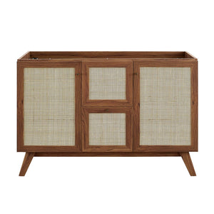 Modway Furniture Soma 48" Double Sink Bathroom Vanity with Rattan-Weave Doors and Soft-Close Storage Solutions Walnut Black EEI-6722-WAL-BLK