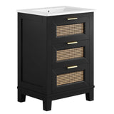 Modway Furniture Dixie 24” Solid Wood Bathroom Vanity EEI-6723-BLK-WHI