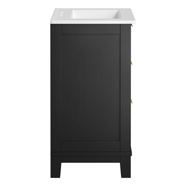 Modway Furniture Dixie 24" Solid Wood Bathroom Vanity with Rattan Touch, Ceramic Basin & Smart Storage Design EEI-6723-BLK-WHI