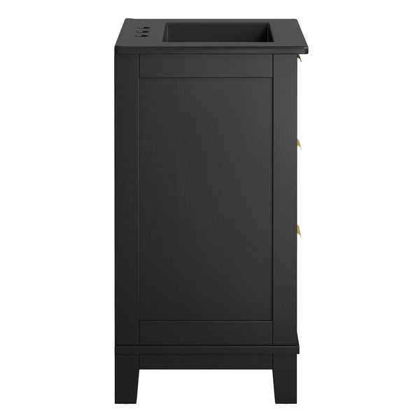 Modway Furniture Dixie 24" Solid Wood Bathroom Vanity Cabinet with Rattan Drawers & Ceramic Basin - Modern Storage EEI-6724-BLK-BLK