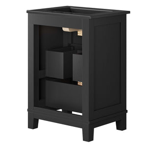 Modway Furniture Dixie 24" Solid Wood Bathroom Vanity Cabinet with Rattan Drawers & Ceramic Basin - Modern Storage EEI-6724-BLK-BLK