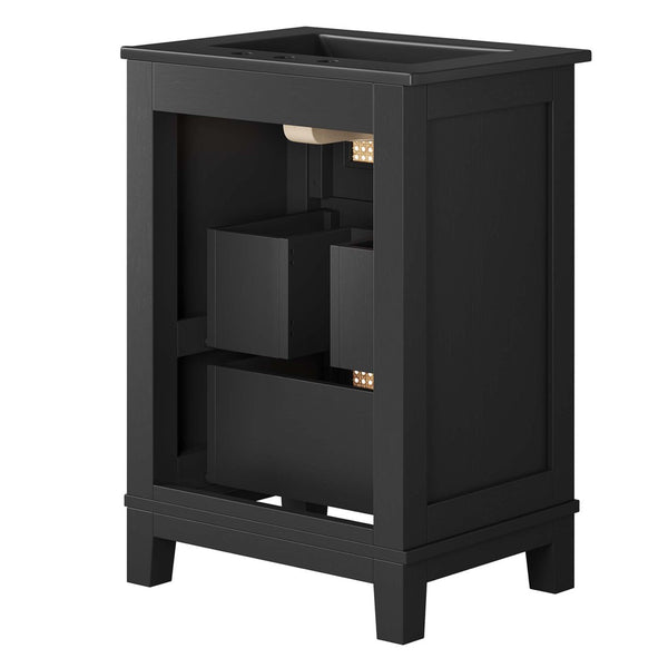 Modway Furniture Dixie 24" Solid Wood Bathroom Vanity Cabinet with Rattan Drawers & Ceramic Basin - Modern Storage EEI-6724-BLK-BLK