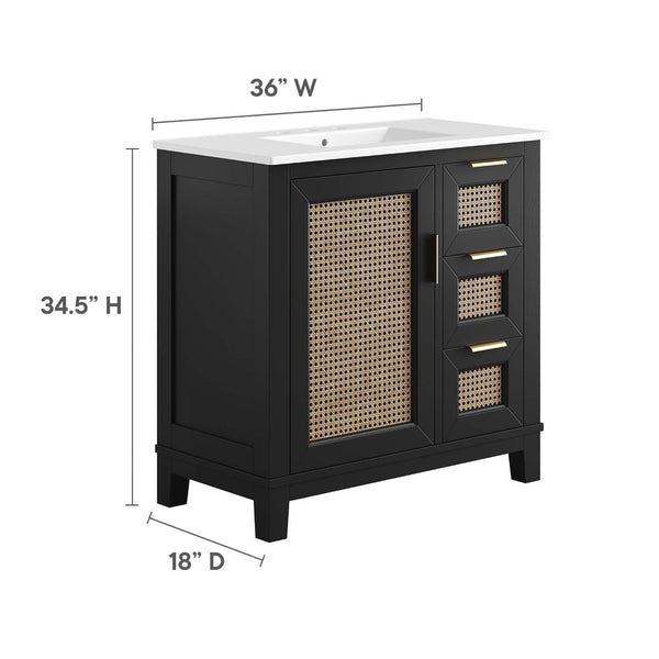 Modway Furniture Dixie 36" Solid Mahogany Bathroom Vanity Cabinet – Modern Design with Smart Storage & Brass Accents EEI-6725-BLK-WHI