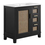 Modway Furniture Dixie 36” Solid Wood Bathroom Vanity Cabinet EEI-6725-BLK-WHI