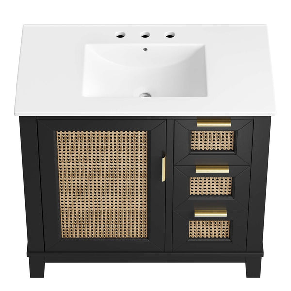 Modway Furniture Dixie 36" Solid Mahogany Bathroom Vanity Cabinet – Modern Design with Smart Storage & Brass Accents EEI-6725-BLK-WHI