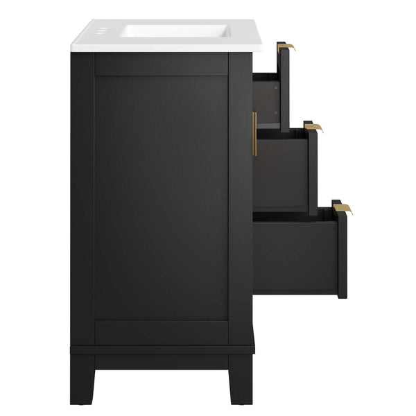 Modway Furniture Dixie 36" Solid Mahogany Bathroom Vanity Cabinet – Modern Design with Smart Storage & Brass Accents EEI-6725-BLK-WHI