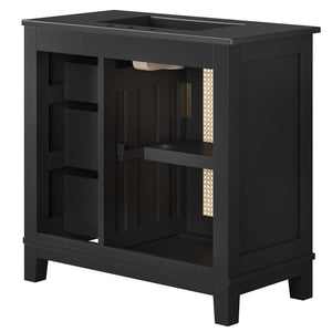 Modway Furniture Dixie 36" Solid Wood Bathroom Vanity Cabinet with Integrated Ceramic Top & Smart Storage Solutions EEI-6726-BLK-BLK