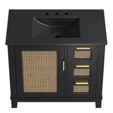 Modway Furniture Dixie 36” Solid Wood Bathroom Vanity Cabinet EEI-6726-BLK-BLK
