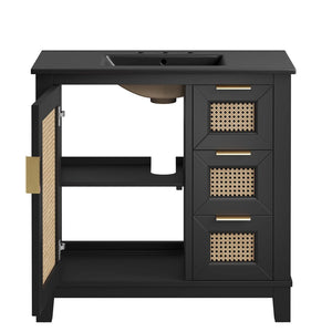 Modway Furniture Dixie 36" Solid Wood Bathroom Vanity Cabinet with Integrated Ceramic Top & Smart Storage Solutions EEI-6726-BLK-BLK