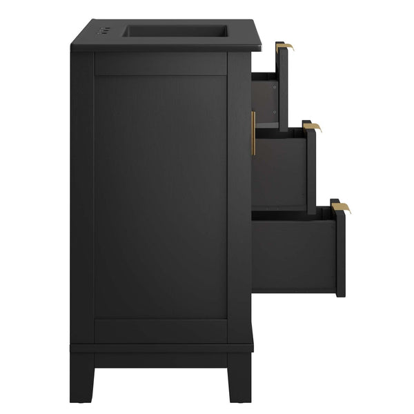 Modway Furniture Dixie 36" Solid Wood Bathroom Vanity Cabinet with Integrated Ceramic Top & Smart Storage Solutions EEI-6726-BLK-BLK