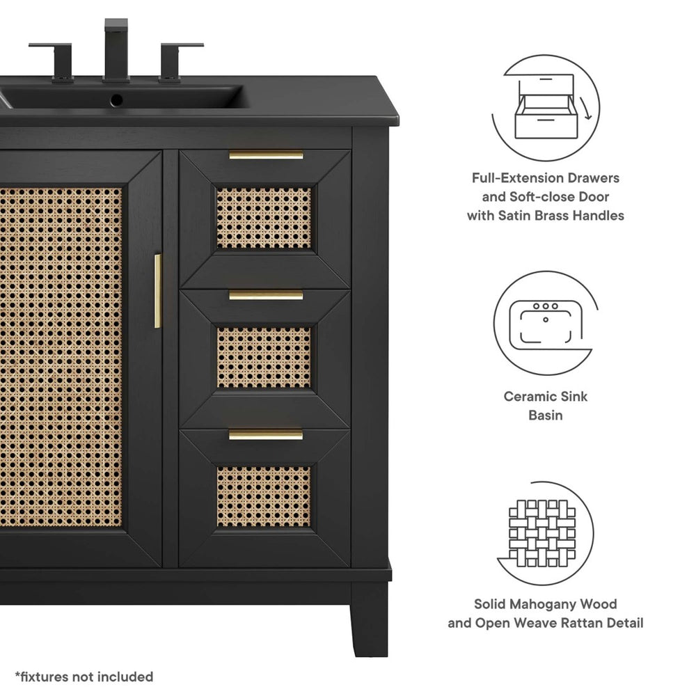 Modway Furniture Dixie 36" Solid Wood Bathroom Vanity Cabinet with Integrated Ceramic Top & Smart Storage Solutions EEI-6726-BLK-BLK