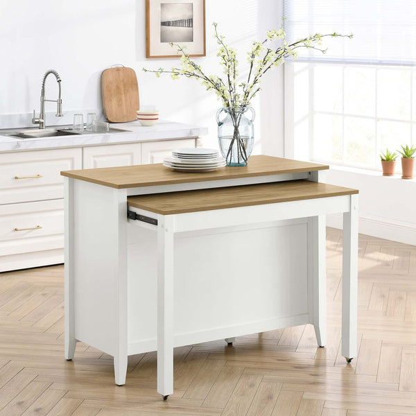 Modway Furniture Garland Kitchen Island - Farmhouse Prep Station with Hidden Storage, Adjustable Shelves & Pull-Out Table EEI-6727-OAK-WHI
