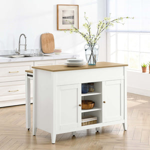 Modway Furniture Garland Kitchen Island - Farmhouse Prep Station with Hidden Storage, Adjustable Shelves & Pull-Out Table EEI-6727-OAK-WHI
