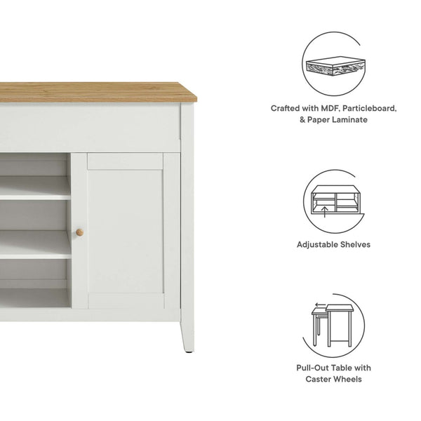 Modway Furniture Garland Kitchen Island - Farmhouse Prep Station with Hidden Storage, Adjustable Shelves & Pull-Out Table EEI-6727-OAK-WHI