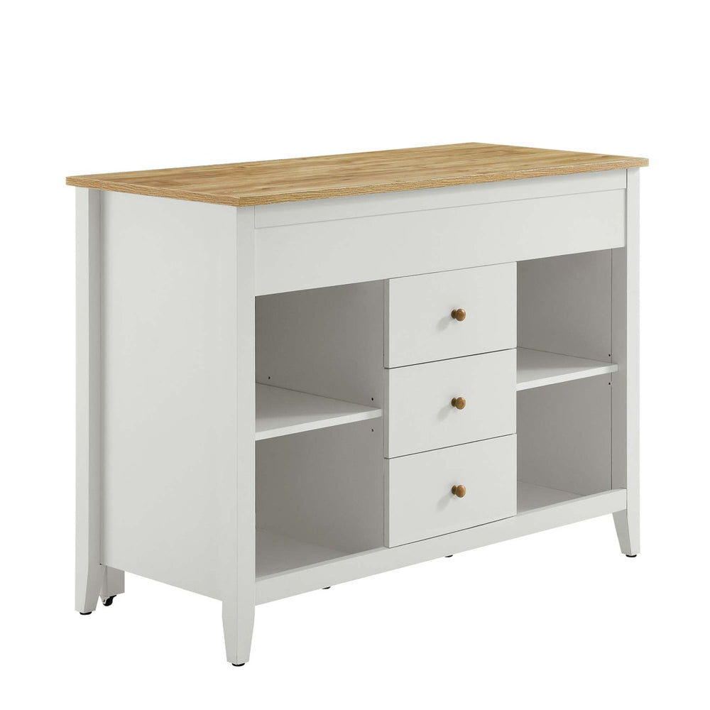 Modway Furniture Farmstead Kitchen Island - Versatile Oak White Storage with Pull-Out Table & Rustic Charm Design EEI-6728-OAK-WHI